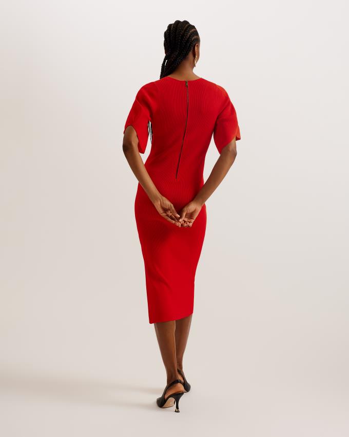 Peignoir Ted Baker Fluted Sleeve Knitted Bodycon Midi Rouge Femme | OUN-21886373